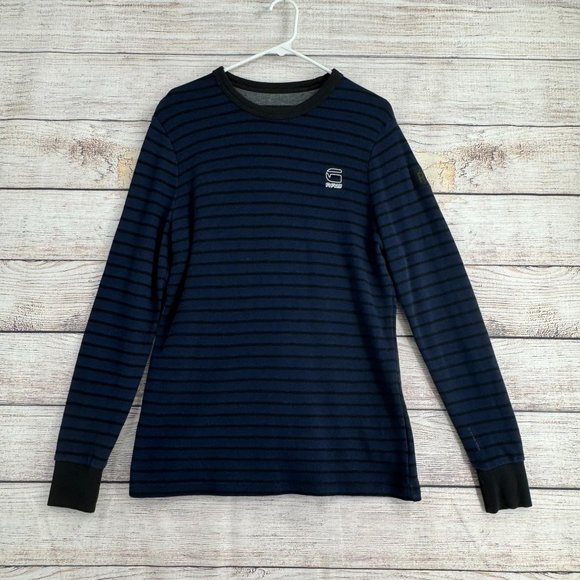 G Star Raw Crew Neck‎ Striped Sweater Men's Size Large Blue/Black - Picture 1 of 13